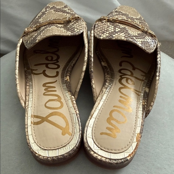 Sam Edelman Gold Snake-Print Slip-On Mules - Picture 2 of 6